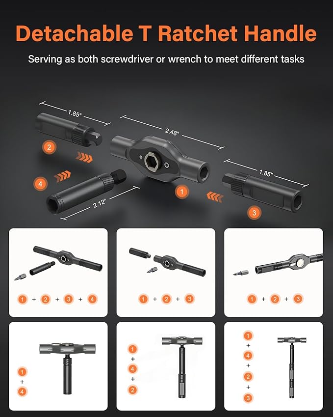 42 in 1 Magnetic Screwdriver, Screwdriver Set, Multi Bit Ratcheting Screwdriver Set with Storage Case Repair Tool Kit for Computer, Eyeglass, Bicycles, Watch, Ring Doorbell, Furniture and DIY (Orange)