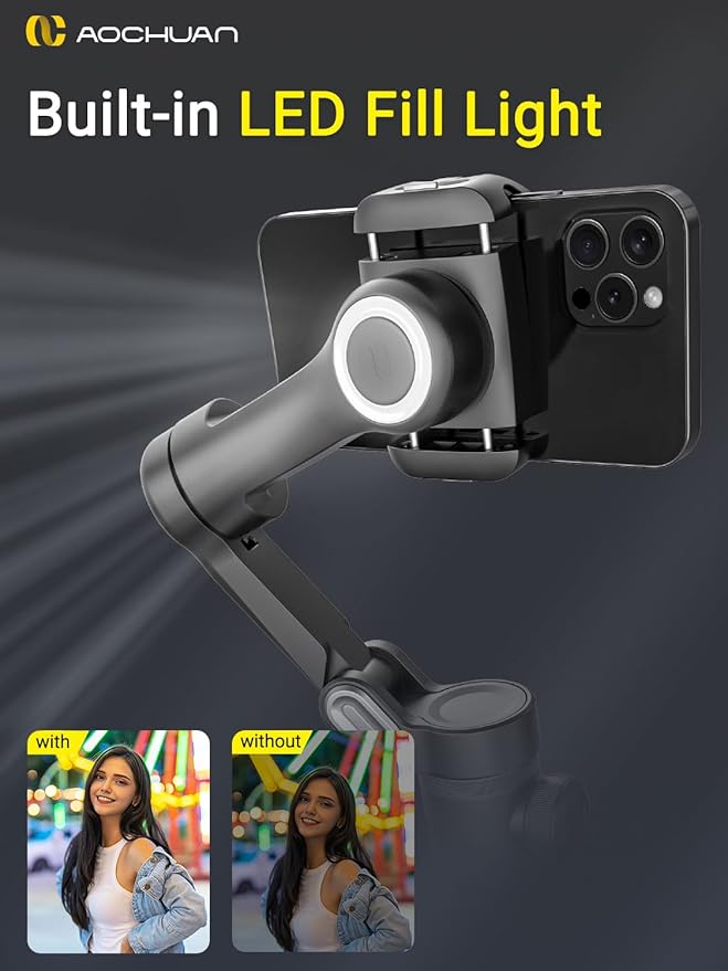 Gimbal Stabilizer for Smartphone,LED Light OLED Screen 3-Axis Gimbal,Gesture Control,Face Tracking,Magnetic Charging,Gimbal Stabilizer for Android&iPhone -AOCHUAN Smart XPro