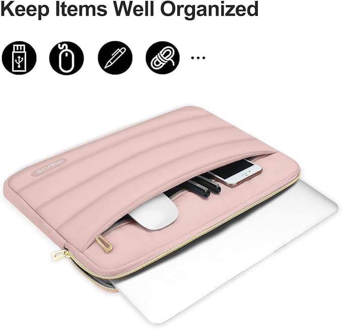 MOSISO 13.3 inch Laptop Case, 13-13.3 inch Puffy Laptop Sleeve Compatible with MacBook Air 13 13.6 M4 M3 M2 M1/Pro 13/Pro 14, HP Dell ASUS Lenovo,Polyester Horizontal Bag with Small Case, Pink