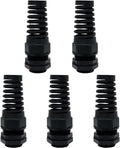 LeMotech 5Pcs NPT 1/2" IP68 Waterproof Cable Gland Flex Spiral Strain Relief Black Nylon Joint with Gaskets for 6-12mm Wire Thread