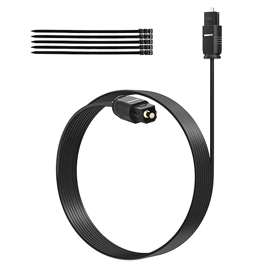 Adoreen Ultra-Thin Slim Digital Optical Audio Cable 20FT, Fiber Optic SPDIF Toslink Cord Gold-Plated High-Speed Flexible & Durable for TV Soundbar Home Theater Game Console PS4 Xbox Samsung +Ties