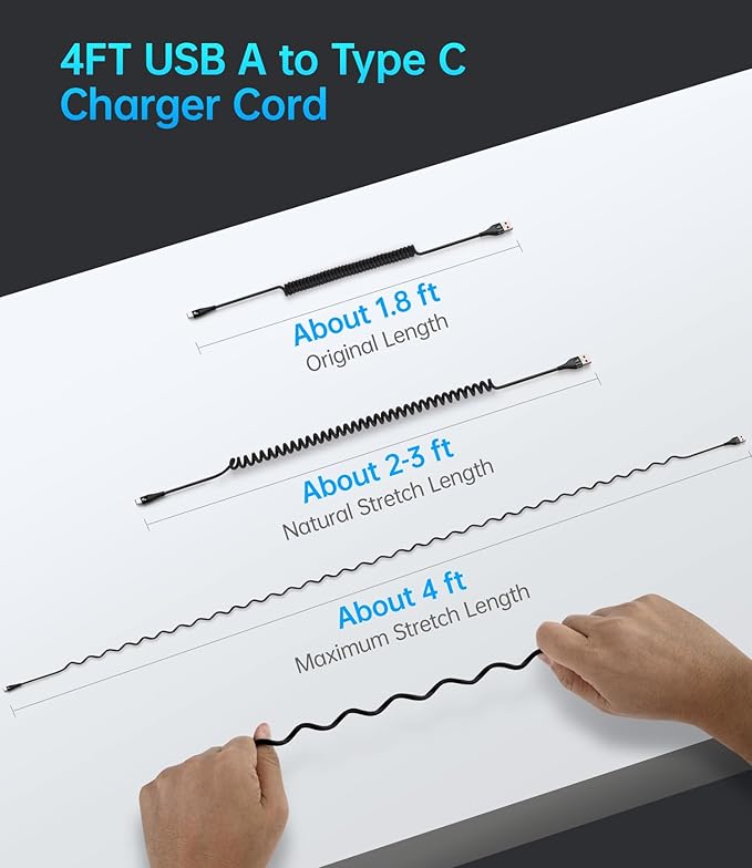 USB C Cable Fast Charging, 2Pack 3ft Coiled USB A to USB C Charge Cable for Car, USB-C Charging Cord Compatible with iPhone 16/15/Pro Max/Plus/Samsung Galaxy S20 S10 and More Type C Devices-Black