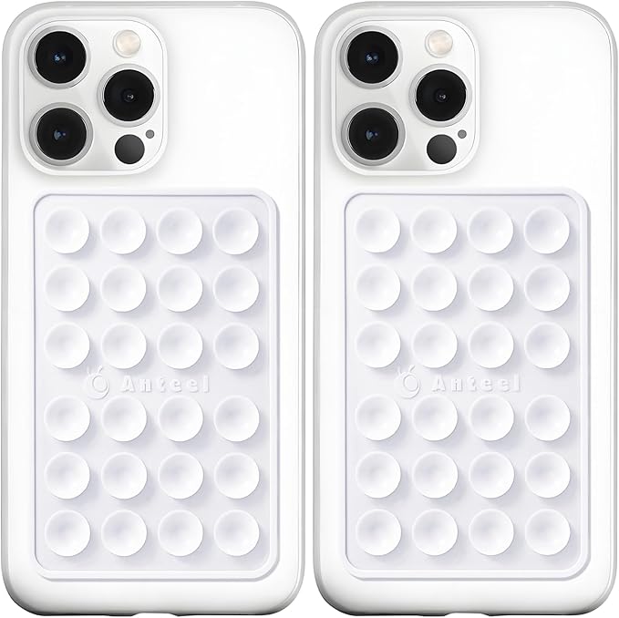 Anteel MAX Silicone Suction Phone Case Adhesive Mount, Upgraded Super Strong Grip, Durable, Easy to Use, Hands-Free Sticky Phone Holder for Selfies, Tiktok Videos, 2.56"x3.94" (WHT&WHT)