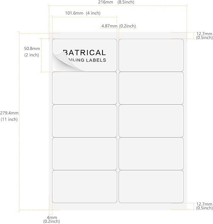 2"×4" Shipping Labels 500 Labels Sticker Paper for Laser/Ink Jet Printer mailing Labels 8.5"*11" White 10 per Sheet