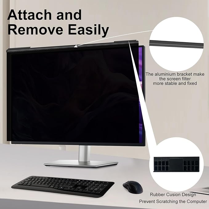 Magnetic Hanging Computer Privacy Screen Filter for 19.5 Inch, Removable Aluminum Alloy Privacy Shield for 16:9 Widescreen Monitor, Eye Protection Blue Light Filter