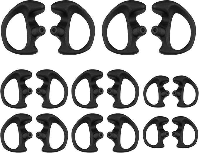 Silicone Replacement Earmold for Motorola/Baofeng/Retavis Radios - Police Walkie Talkie & Law Enforcement Soft Earpiece Inserts (8 Pair, Black - 2L/4M/2S)