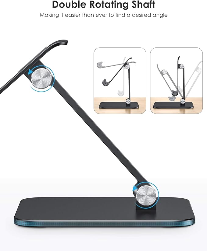 OMOTON Upgraded Adjustable Tablet Stand Holder, Heavy Duty Foldable Portable Monitor Stand, Travel Essentials for iPad Pro/Air/Mini, Surface Pro, 4.7''-15.6', Black