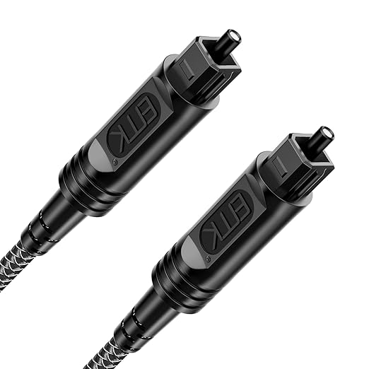 EMK Digital Optical Audio Cable [8 Feet/2.4M] - Slim Nylon Braided Toslink Fiber Optic Cable for Sound Bar, TV, Home Theater, PS4, Xbox, Blu-Ray Player & More - High-Speed SPDIF (Black1)