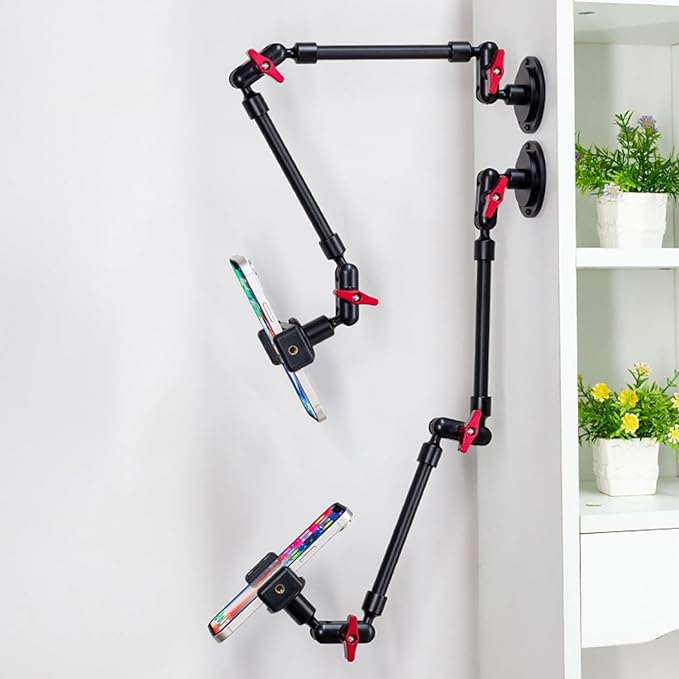 Magic Arm Adjustable Mobile Phone Holder for Desk, Wall Mount and Ceiling Mount Bracket for Phone and Other Smartphones (Metal Base +60cm arms+Metal Clip)