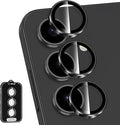 for Samsung Galaxy S24 FE Camera Lens Protector, Individual Metal Ring Tempered Glass Lens Cover, [Strong Adsorption] Scratch Resistant Ultra-Thin HD Clear Lens Cover, 1 Set-Black Ring