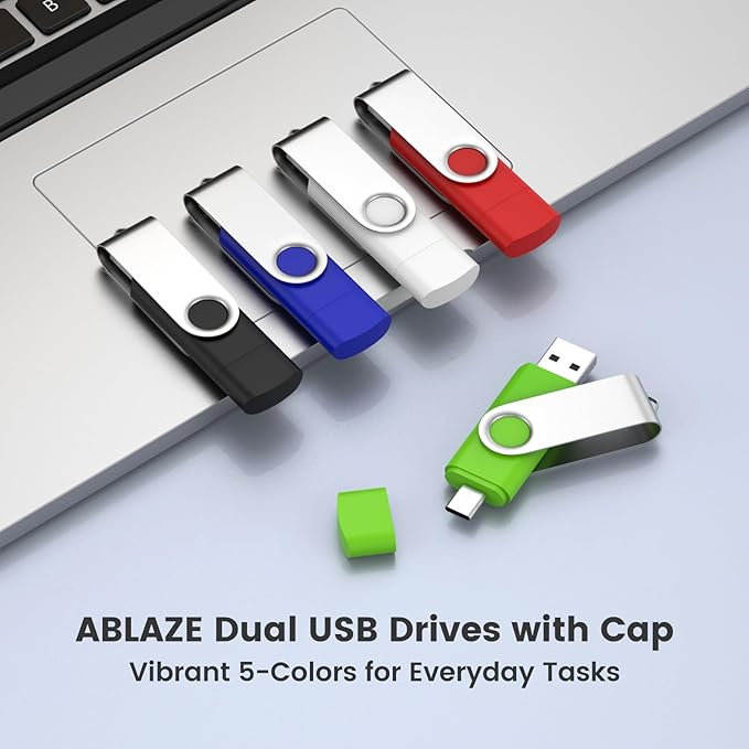 Customizable 64GB Flash Drive 10 Pack, ABLAZE Dual USB 2.0+ Type C Thumb Drives with Logo Personalized USB Memory Sticks (Mixed Colors)