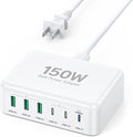 USB C Fast Charger, 150W 6 Port Desktop PD GaN Fast Charger Charging Station Block 65W USB C Laptop Power Adapter for MacBook Pro/Air iPad iPhone 16 15 14 13 Pro Max Galaxy S24 Note 20 Pixel