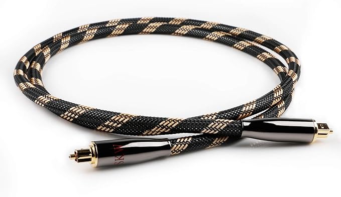SKW Optical Digital Audio Toslink Cable Home Theater Fiber Optic Male to Male Gold Plated S/PDIF Cables - Copper Connectors, High-Reinforced Transparent Polymer Core, Nylon Braided 16.4ft(5M)