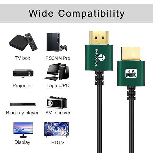 Slim HDMI Cables 1FT 5Pack, Ultra Soft & Thin HDMI to HDMI Cord, Extreme Flexible & Skinny HDMI Wire Supports High Speed 4K@60Hz 18gbps 2160p 1080p