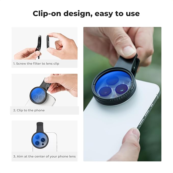 K&F Concept 52mm Clip-on CPL Phone Camera Lens Filter Kit, Circular Polarizer Polarizing Filter Compatible with iPhone 15 14 13 12 11