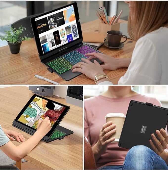 Touchpad Keyboard Case for iPad (A16) 11th Gen 2025/iPad 10th Generation 2022, Backlit Trackpad Keyboard Folio Smart 360° Rotatable Stand Cover with Pencil Holder, Rose Gold