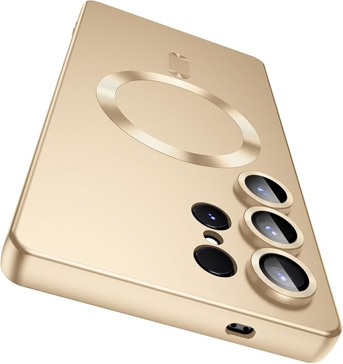 Magnetic for Samsung Galaxy S25 Ultra Case [Compatible with MagSafe][Built-in Camera Lens Protector] Slim Soft Silicone Bumper Shockproof Metallic Luster Phone Shell (Gold)