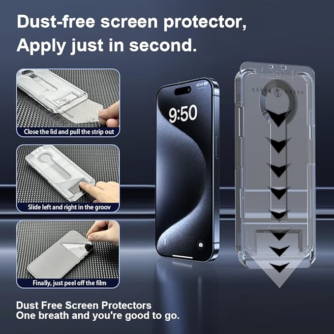 OneFish Screen Protector for Iphone 15 Pro, HD Clarity Tempered Glass Film 9H+ Hardness, with Hassle-Free Installation Frame, Dust-Free Bubble-Free Anti-Fingerprint, 2Pack