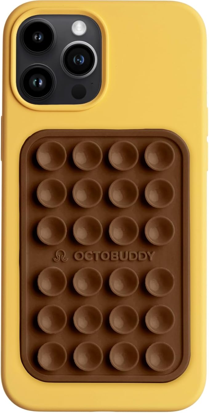 Classic MAX - Silicone Suction Phone Case Adhesive Mount - Hands-Free, Strong Grip Holder for Selfies and Videos - iPhone and Android Compatible - 2.6″ x 3.9″, Chocolate