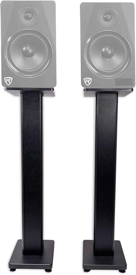 Rockville Pair RHT28 28 Inch Bookshelf Speaker Stands, 60 lbs Capacity, Surround Sound Home Theater, Premium Wood, Dual Top Plates, Sand-Fillable, for Audiophiles and Studio Monitors