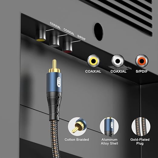 EMK Subwoofer Cable RCA to RCA Audio Cable 24K Gold-Plated Nylon Braided Double Shielded Digital Analogue Supports Amplifiers,Home Theater,Hi-Fi Systems,Subwoofer(30ft/10m)