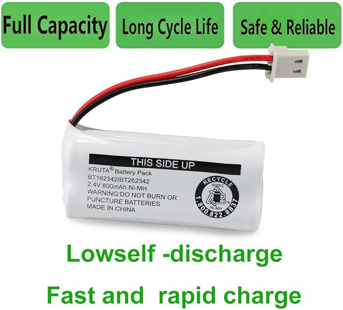 Kruta BT162342 BT262342 Cordless Phone Batteries Compatible with BT183342 BT283342 BT166342 BT266342 VTech CS6114 CS6419 CS6719 at&T EL52300 CL80111 Handset Telephone (Pack 8)