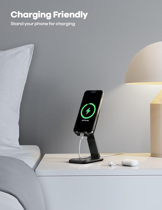 Lamicall Cell Phone Stand for Desk - [Height Adjustable] Foldable Mobile Phone Holder, Portable Stand for iPhone 16 15 14 13 12 11 Pro Max Plus, Galaxy S25 S24, All Cellphones, Office Accessories