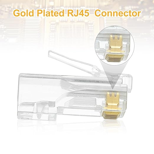 MECCANIXITY 60pcs Cat6 RJ45 Pass Through Connectors, RJ45 Connector 8P8C Gold Plated Plugs with 60pcs Black Strain Relief Boots for Solid or Stranded UTP Ethernet Cable, 1.1mm