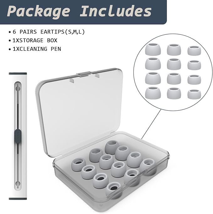 6 Pairs Replacement Eartips for Samsung Galaxy Buds Pro Headphones, Silicone Tips Earbuds Eartips Set, L/M/S Earplug Replacement Accessories (Silver, with Pen)