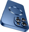 Magnetic for iPhone 15 Pro Max Case [Compatible with MagSafe][Built-in Camera Lens Protector] Slim Soft Silicone Bumper Shockproof Metallic Luster Phone Case (Blue)