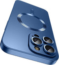 Magnetic for iPhone 16 Pro Max Case [Compatible with MagSafe][Built-in Camera Lens Protector] Slim Soft Silicone Bumper Shockproof Metallic Luster Phone Case (Blue)