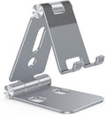OMOTON Foldable Cell Phone Stand, C4 Portable Aluminum Phone Holder, Adjustable Phone Dock Cradle Compatible with iPhone 16/15/14 Pro Max, Samsung Galaxy, Small Tablets and Other Phones, Grey