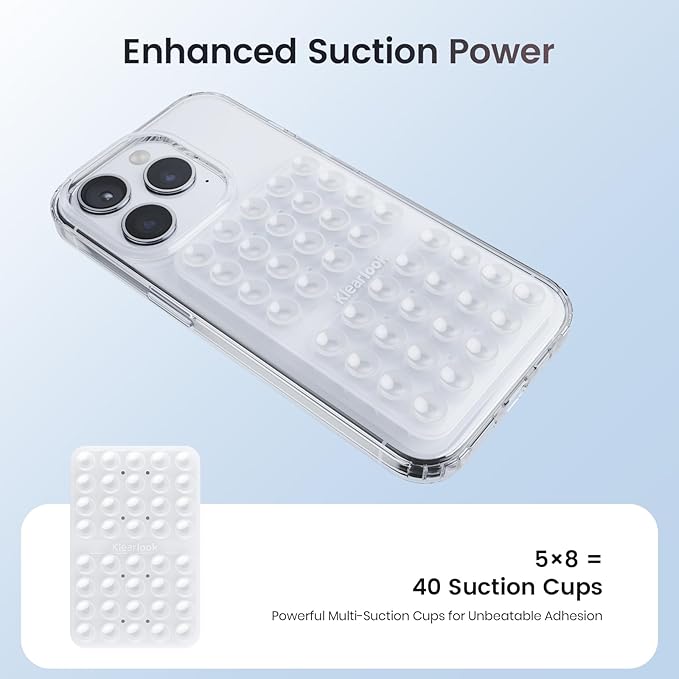 Klearlook 4Pack Silicone Suction Cup Phone Case Mount Double Sided, Sticky Phone Grip for Cell Phone, Hands-Free Phone Accessories for Selfies and Videos, Clear & Light Pink & Light Blue & Black