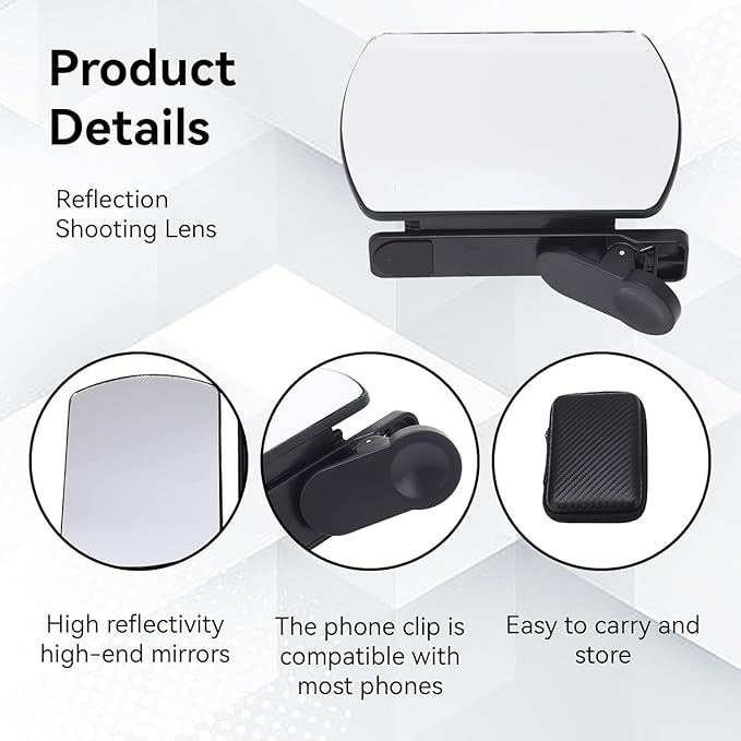 Mirror Effect Lens - Capture Stunning Reflections Instantly,Camera Mirror Reflection Clip for Back Camera Recording, Adjustable Hd Glass Phone Shooting Reflection Mirror (2pcs Black)