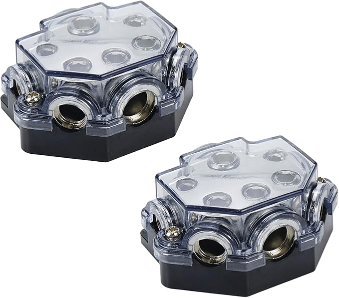 2pc Power Distribution Block Car Audio 1 in 5 Ways Out Car Audio Distributions Block 0 Gauge Input 2/4/8 Gauge Out Ground Cable Splitter Distribution Blocks for Automotive
