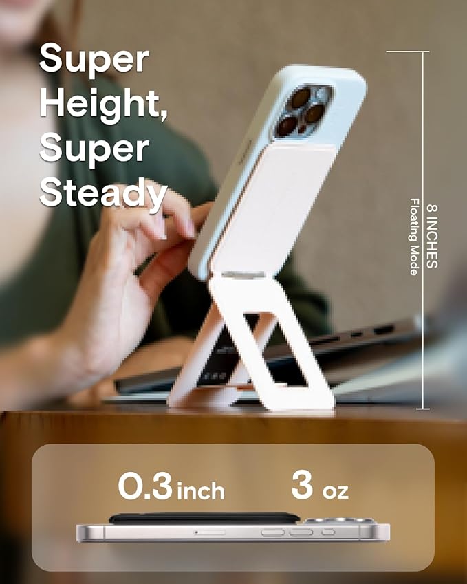 MOFT Phone Stand, Magnetic Phone Tripod Stand Stain-Resistant MOVAS Leather & Angle Adjustment & Strong Magnets Tripod for iPhone 15/14/13/12 (Included Metal Ring)-Sunset