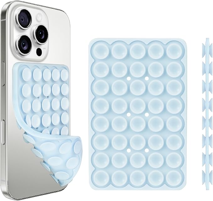 1 Pack Silicone Suction Cup Phone Case Mount Double Sided, Phone Accessories Hands-Free Strong Grip Holder for Selfies and Videos, Silicon Phone Stand Sticky for iPhone and Android Light Blue