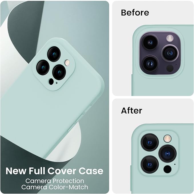 FireNova for iPhone 14 Pro Case, Silicone Upgraded [Camera Protection] Phone Case with [2 Screen Protectors], Soft Anti-Scratch Microfiber Lining Inside, 6.1 inch, Mint Green