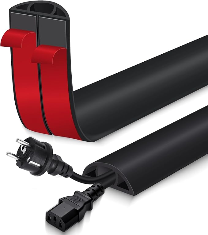 Floor Cord Cover for Wires on Floor Self Adhesive Cord Hider Floor Cable Management Wire Covers for Cords Protector Prevent Cable Trips Cord Cavity W 0.59" x H 0.31", Black, 10Ft