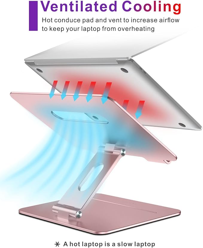Laptop Stand | Adjustable Aluminum MacBook Riser, Ergonomic Computer Stand with Heat Vent, Fits 10–17" Laptops, Rose Gold