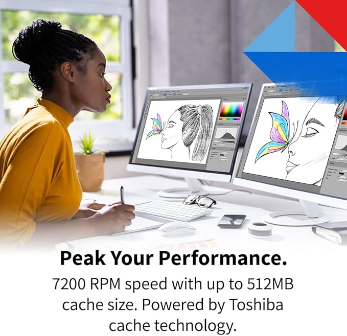 Toshiba X300 PRO 18TB High Workload Performance for Creative Professionals 3.5-Inch Internal Hard Drive – Up to 300 TB/Year Workload Rate CMR SATA 6 GB/s 7200 RPM 512 MB Cache - HDWR51JXZSTB