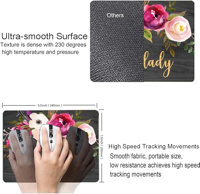 Mouse Pad, Cute Boss Lady Quote Mouse Pad for Women, Square Motiavation Mousepad for Office Laptop, Non-Slip Rubber Computer Mouse Pads for Wireless Mouse, Personalized Mouse Pads for Desk