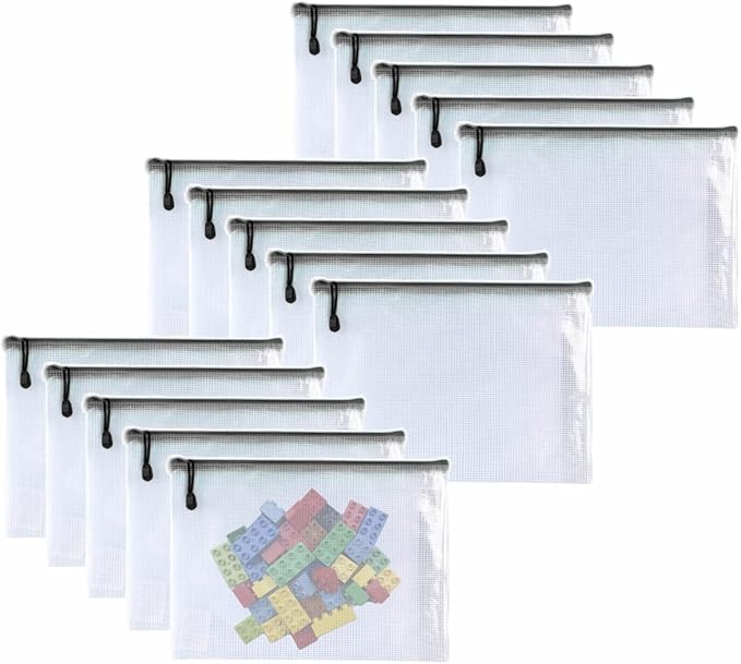 Plastic Mesh Zipper Pouch Document Folders Bag Zip File Bags for Office Supplies Storage-15 Pcs (Black, 9"x 13")