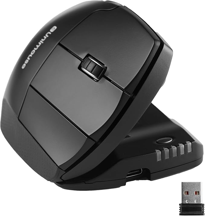 Contour Unimouse Ergonomic Vertical Mouse – Adjustable 35°-70° Angle, Customizable Thumb Rest, Rechargeable Battery with Long Life, 6 Programmable Buttons, Ideal for All Day Comfort and Pain Relief 