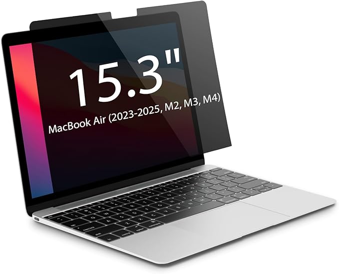 Magnetic Privacy Screen for MacBook Air 15 inch (2023-2025, M2, M3, M4), Detachable Screen Protector, Blue Light Blocking, Anti Glare Protector and Privacy Filter Shield