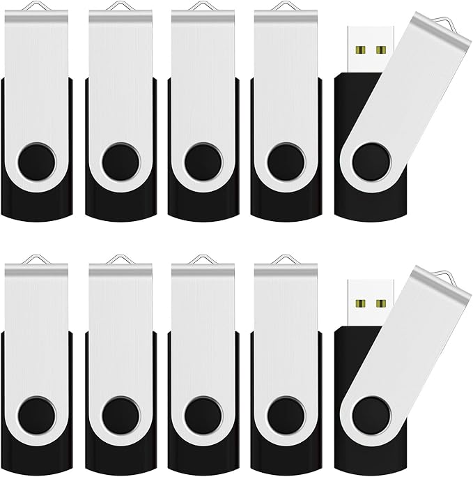 JUANWE 2GB USB Flash Drive 10 Packs, 2.0 Thumb Drives 360° Swivel Shell, USB Sticks Jump Drives for Storage, Mutipack Zip Drive Pen Drive for Computer/Car，Bulk Memory Sticks - Black