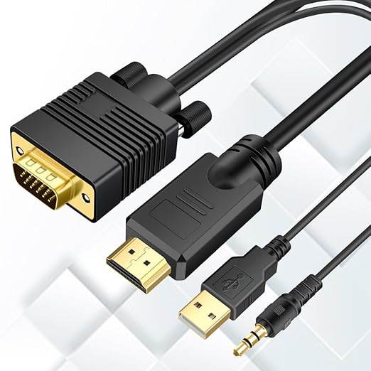VGA (Sources) to HDMI(Display) Cable 15ft with Audio, VGA to HDMI Adapter Cable Compatible Well Witch Computer/Projector/Laptop to Monitor/TV.