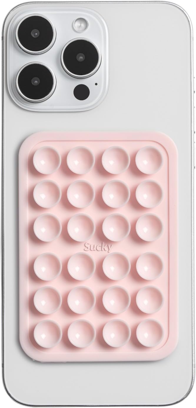 SUCKY Silicone Suction Phone Case Adhesive Octo Cup Buddy Mount - Anti-Slip Holder, Hands-Free Phone Accessory for iPhone and Android - Sticky Grip for Selfies, Videos - Chalk Pink