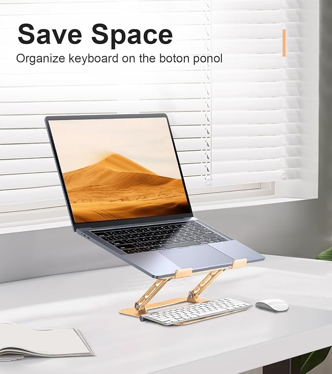 Adjustable Laptop Stand for Desk,Portable Laptop Stand Holder and Riser,Foldable Aluminum Notebook Computer Stands for MacBook Air Pro HP Lenovo Dell Samsung Chromebook, 10-15.6 inch, Gold