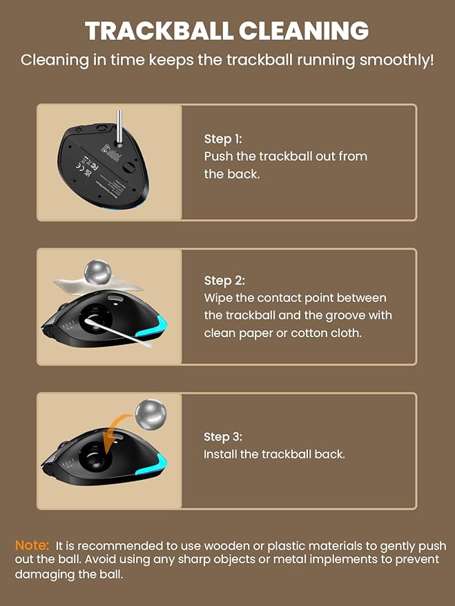 SABLUTE Wireless Trackball Mouse, Ergonomic Bluetooth Rechargeable Computer Mouse, Backlit Rollerball Thumb Laptop mice with 5 Level DPI, Adjustable Angle, 3 Devices Connection for PC, Mac, Windows